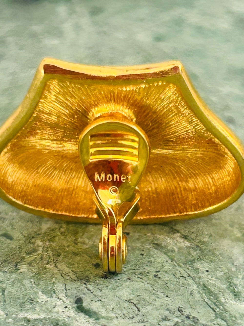 Vintage Monet Red Enamel gold plated Clip-OnEarrings 70- 80s Statement - Picture 8 of 9